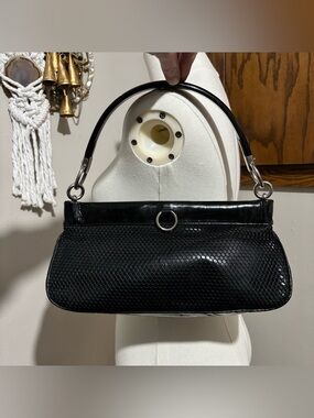 Sergio Rossi Vintage 90s Black Mesh Baguette Hobo Bag Silver O-Ring Detail
